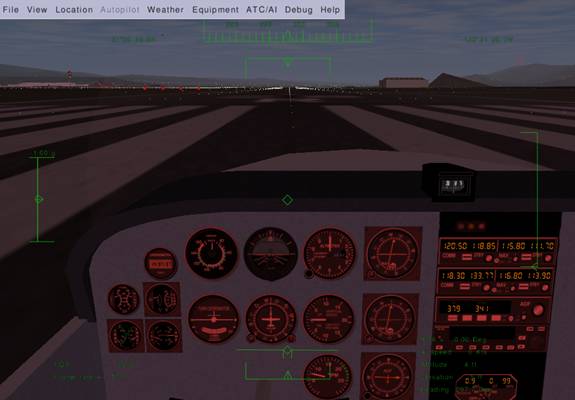 On runway, in Cessna, at night